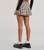 Plaid Charm Pleated Drop Waist Skort