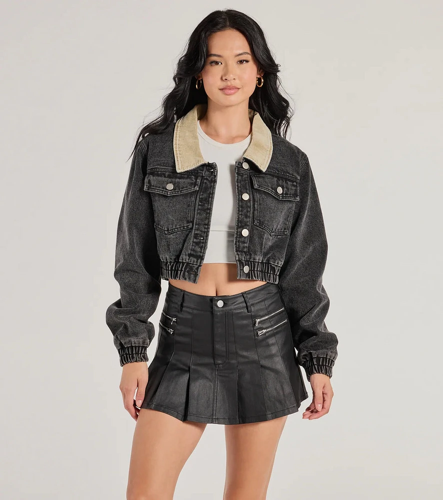 Adorably Sleek Faux Leather Pleated Mini Skort