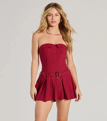 Social Babe Belted Drop Waist Skater Romper