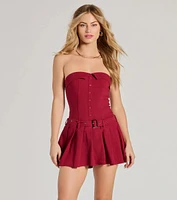 Social Babe Belted Drop Waist Skater Romper