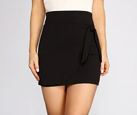 Side Tie Crepe Mini Skirt