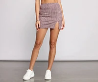 High Rise Houndstooth Plaid Mini Skirt