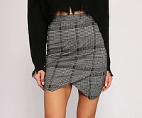 High Waist Houndstooth Wrap Mini Skirt