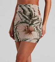 Tropical Toucan Ruched Mini Skirt