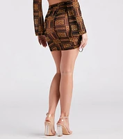 Greek Key On Fleek Mesh Ruche Mini Skirt