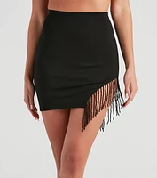 All The Glitz Beaded Fringe Mini Skirt