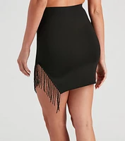 All The Glitz Beaded Fringe Mini Skirt