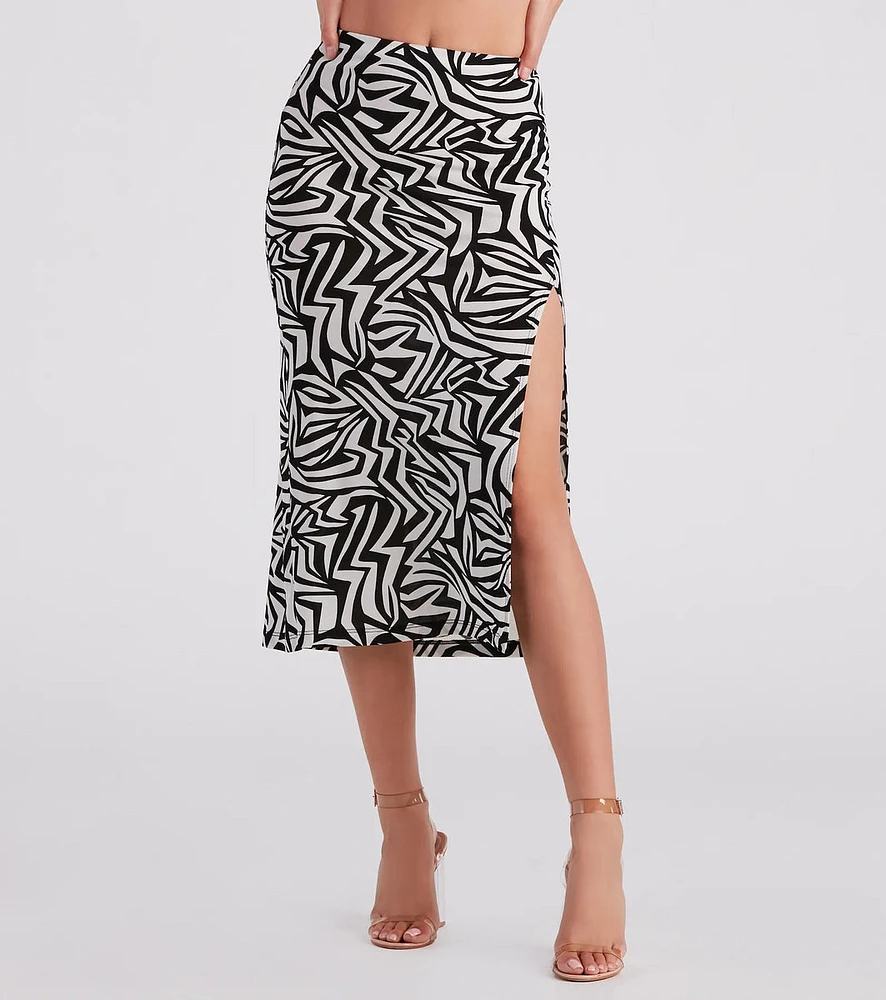 Artsy Mind Crepe Abstract Midi Skirt