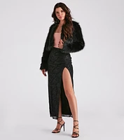 Glamorous Allure Ruched Lace Maxi Skirt