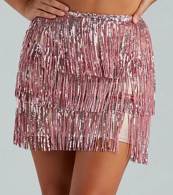 Shake It Up Sequin Fringe Mini Skirt