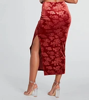 Loves Me Velvet Floral Midi Skirt