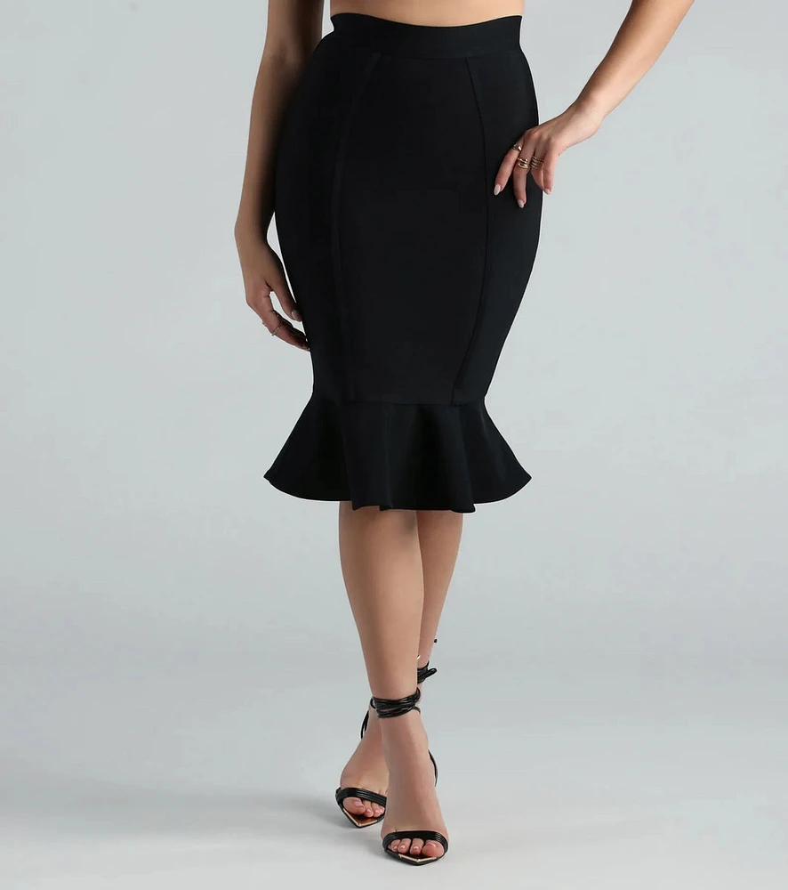 Lips Are Sealed Bandage Ruffle Midi Skirt