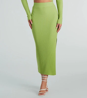 Twice The Love Rib Knit Midi Skirt