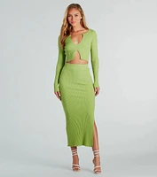 Twice The Love Rib Knit Midi Skirt