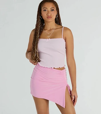 Hold It Down Ruched Asymmetrical Mini Skirt