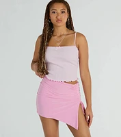 Hold It Down Ruched Asymmetrical Mini Skirt