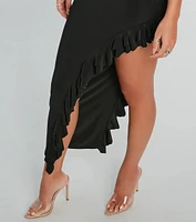 Cha Side Ruffle Midi Skirt