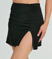 Solid Ten High Rise Slit Bodycon Mini Skirt