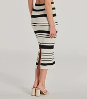 Flirty Fun High Rise Striped Knit Midi Skirt