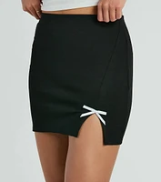 Loveliest Look Bow Ponte Slit Mini Skirt