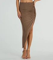 Social Girlie High Rise Slit Midi Skirt