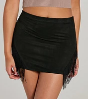 Boho Flair High Rise Fringe Faux Suede Mini Skirt