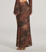 Wildy Sultry High Rise Leopard Floral Maxi Skirt