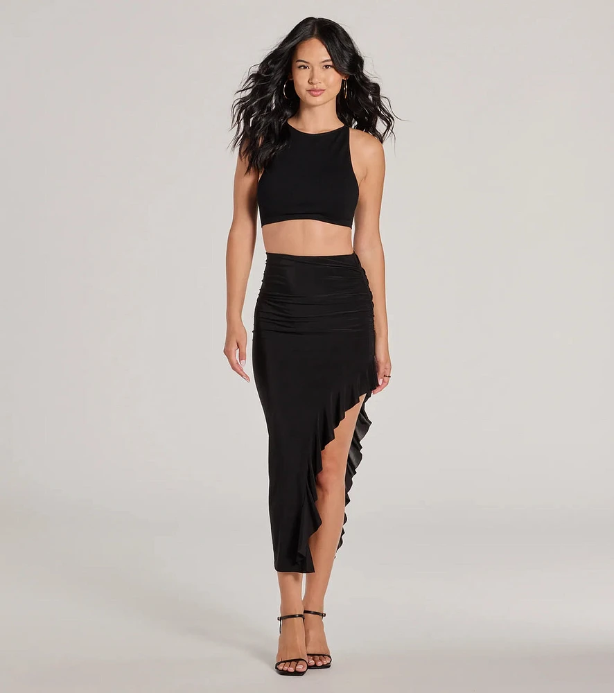 Dancing Moves High-Rise Side Ruffle Midi Skirt