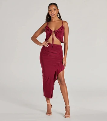 Flirty Moves Ruffled Slit Knit Midi Skirt