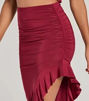 Flirty Moves Ruffled Slit Knit Midi Skirt