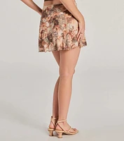 Adorable Floral Mesh Drop Waist Mini Skirt