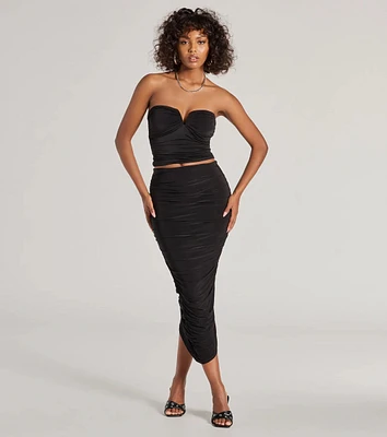 Ruched and Ready High Waist Midi Skirt