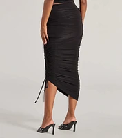 Ruched and Ready High Waist Midi Skirt