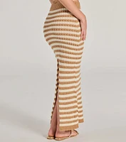 Seaside Cutie Striped Slit Knit Midi Skirt