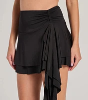 Major Flirt Drop Waist Smooth Knit Ruffled Mini Skirt