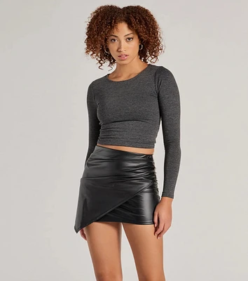 Raise the Bar Faux Leather Wrap Mini Skirt