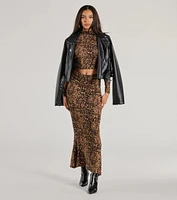 Bold Aura Leopard Print Knit Maxi Skirt