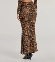 Bold Aura Leopard Print Knit Maxi Skirt