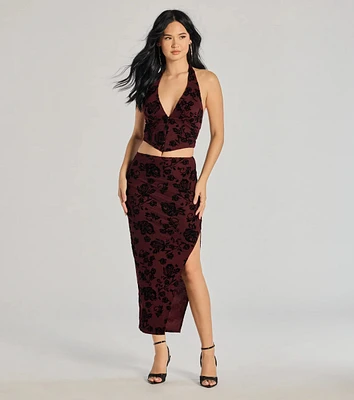 Luxe Wonder Flocked Velvet Floral Midi Skirt