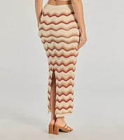 Retro Chic Wavy Striped Crochet Midi Skirt