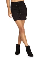 Laced Faux Suede Mini Skirt