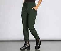 High Waist Knit Cargo Joggers