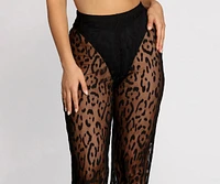 Wide Leg Leopard Mesh Pants