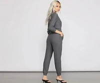 Cozy and Chic Ribbed Surplice Jogger Jumpsuit