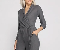 Cozy and Chic Ribbed Surplice Jogger Jumpsuit