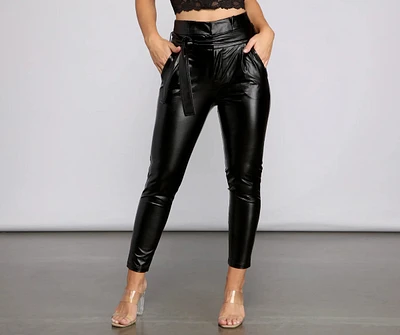 High Waist Faux Leather Paperbag Pants