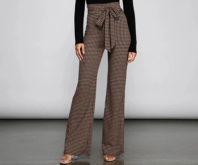 Chic Tie-Front Houndstooth Pants