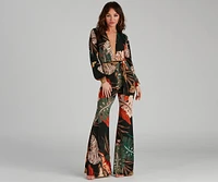 Island Getaway Plunge Neck Tropical Jumpsuit