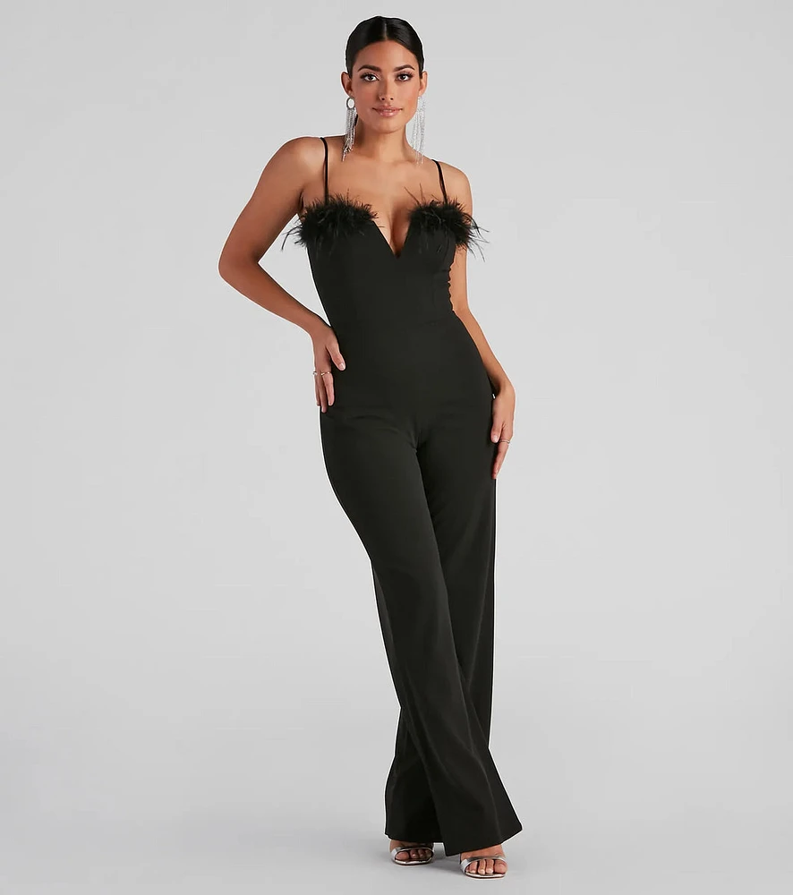 Diva Night Marabou Trim Jumpsuit