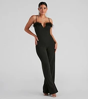 Diva Night Marabou Trim Jumpsuit